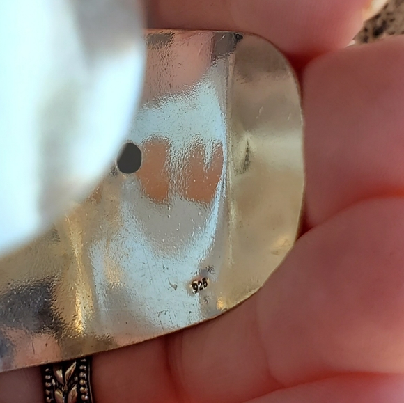 New Oversized Carved Goddess Face Blue Quartz 925 Silver Bracelet. - Picture 5 of 12